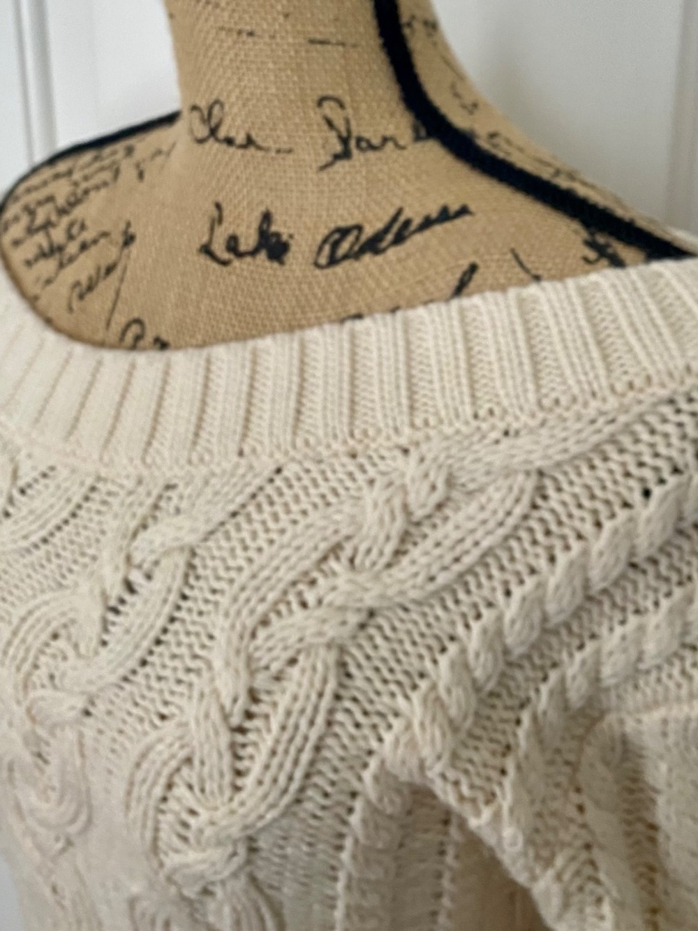 Off-the-Shoulder Neckline Cream-colored Cable Knit Sweater Dress. Small. Tags. - Picture 3 of 13